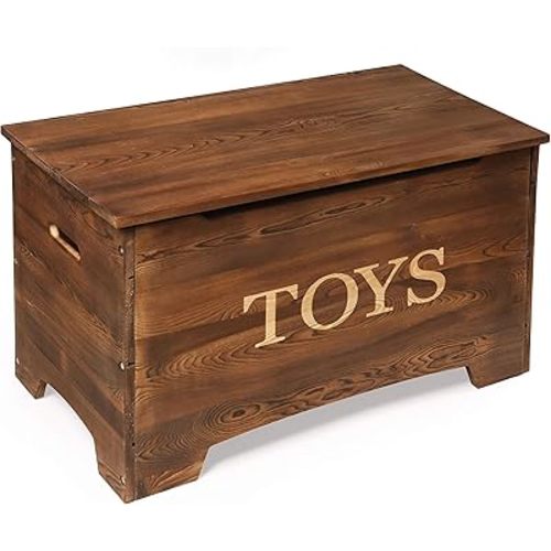 Badger Basket Rustic Solid Wood Toy Box in Caramel Brown – Safe, Customizable Storage for Kids' Toys
