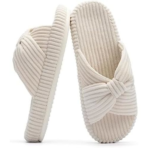Chantomoo Slippers for Women Memory Foam House Bedroom Corduroy Bow Crossbands Slide Slipper Shoes Comfy Trendy Gift Slippers