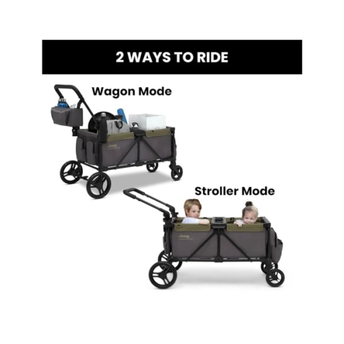 Jeep Sport All-Terrain Stroller Wagon by Delta Children - Includes Canopy, Parent Organizer, Adjustable Handlebar, Snack Tray & Cup Holders, Grey/Olive Green