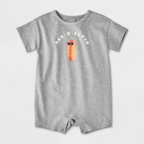 Baby Boys' Printed Short Sleeve Romper - Cat & Jack™ Gray Newborn: Crotch Snap, Tagless