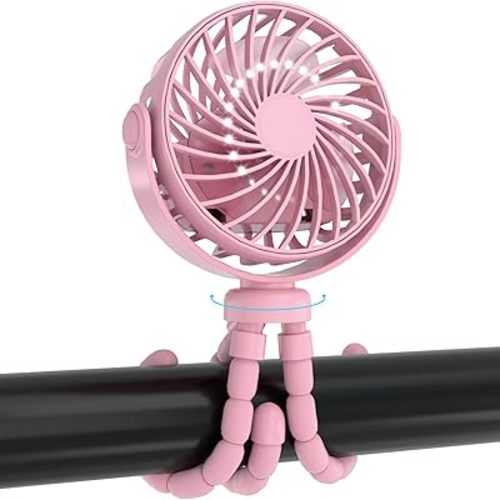 JYJZPB Stroller Fan Clip on for Baby, Flexible Tripod Rechargeable Battery Handheld Fan, Small Personal Fan, 3 Speeds 360° Degree Rotate Mini Cooling Fan for Travel, Car Seat, Crib, Bed, Bike (Pink)