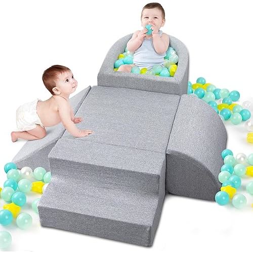 Soft Foam Climbing Toys for Toddlers Indoor, Climbing Blocks Play Equipment with Ball Pits (Balls Not Included) - Sliding & Building for Baby Gift