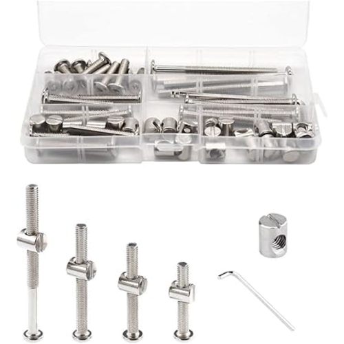 Juego de 40 tornillos de repuesto para cuna de bebé, M6x40mm/ 1.969 in/ 2.362 in/ 2.756 in/ 3.150 in / 3.150 in Hex Drive Tornillos Tuercas Barril Kit surtido para camas, cabeceros, sillas muebles.