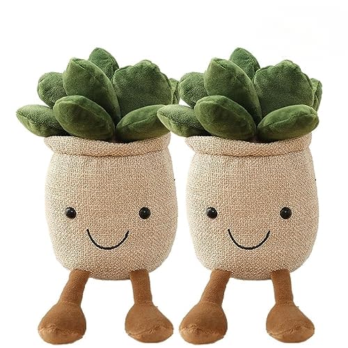 FAVOSTA 2PCS Cute Succulents Plush Toy, 9.8'' Potted Plant Stuffed Plush, Soft Fluffy Succulents Throw Pillow, Plush Toy for Kids Girls (Khaki - Succulent 2PCS, 25cm/9.8inch)