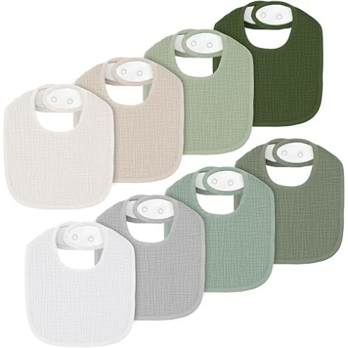8 Pack Muslin Baby Bibs for Boys Girls, Soft Cotton Baby Bibs for Drooling and Teething