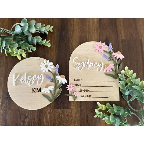 Wildflower Baby Girl Birth Announcement Sign, Newborn Photo Prop, name announcement sign for hospital newborn