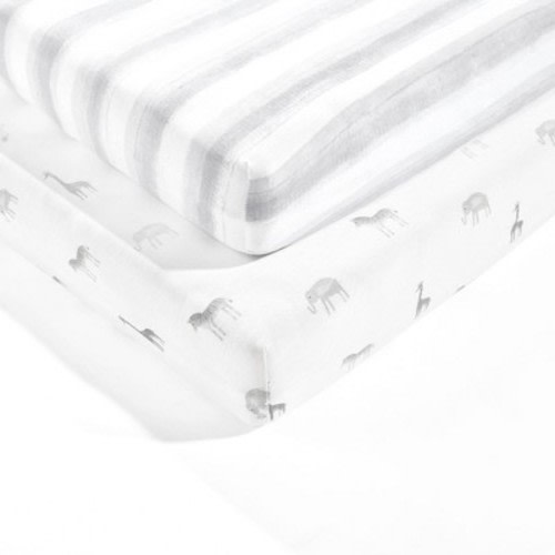 Lush Décor Jungle Adventure Organic Cotton Fitted Crib Sheet - Gray 2pk