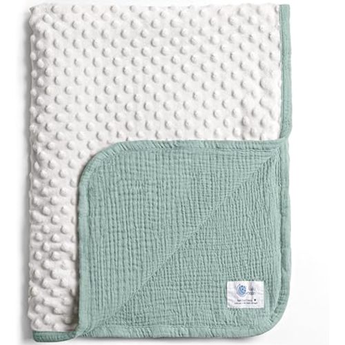 lulumoon Baby Blanket for Newborn Receiving: Minky Dot & Muslin Lightweight - Thermal Blanket Gift for Baby Shower & Hospital Welcoming 30"x40"（Sage）