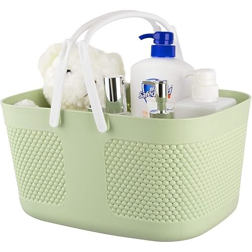 Shower Caddy Basket, Portable Large Capacity Thickened Plastic Organizer Storage Tote with Handles Drainage Toiletry Bag Bin for Bathroom, College Dorm Room Essentials, Kitchen, Camp, Gym, Green