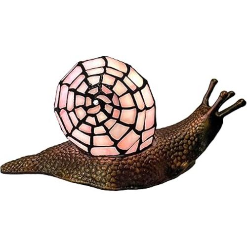 Bieye L10962 Land Snail Tiffany Style Stained Glass Accent Table Lamp for Home Decor (Pink, 10" D x 5" W x 5" H)