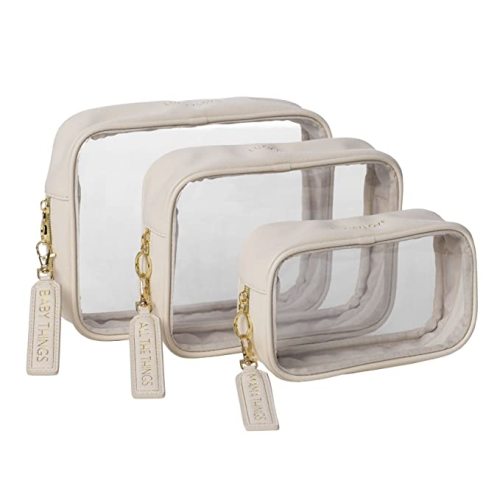 Lucky Love Diaper Bag Organizing Pouches | Set of 3 Including Diaper Clutch | Dry Wet Bag (Cream Clear Trio Pouches w/Removable Tags) - Cream Clear Trio Pouches w/ Removable Tags