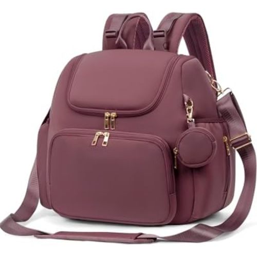 CEI-CEI Small Diaper Bag Backpack Neoprene Baby Maternity Bags Stylish Travel Tote for Mom with Insulated Pockets, Changing Pad, Stowable Shoulder Strap(Pink)