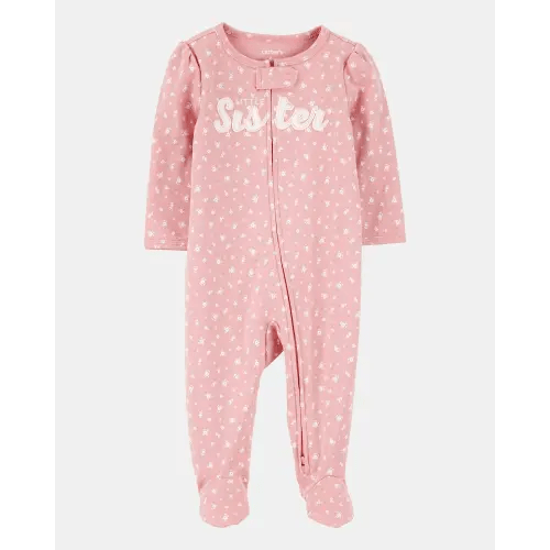 Baby Girl 'Little Sister' 2-Way Zip Cotton Sleep & Play Pajamas - Pink | Carter's