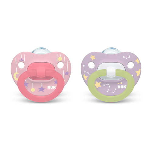 NUK Glow-in-the-Dark Orthodontic Pacifiers, Girl, 0-6 Months, 2-Pack