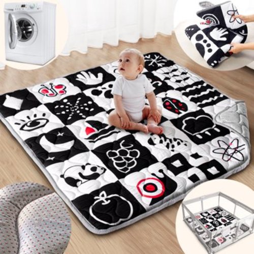 Beavtaens Baby Play Mat for Floor, Fits 50x50 Playpen, Super Soft, Non-Slip, for Ages 0-4 (Contrast)
