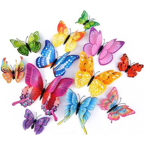 Butterfly Wall Decor 24/48 PCS, 3D Butterflies Stickers for Party Decorations with Magnets(Colorful, 48)