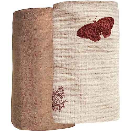 Leyl&Ari Muslin Swaddle Blanket |100% Organic Cotton Receiving Wrap (Boho Butterflies Set)