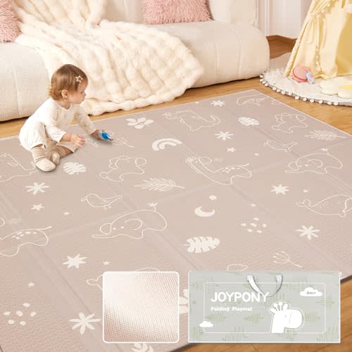 Joypony Foldable Baby Play Mat, 2 in 1 Fabric and XPE Surface Anti-Slip, 79x71x0.6 inch Extra Thick, Ideal for Infants Toddlers Kids Crawling, Non-Toxic, Waterproof Easy to Clean with Storage Bag