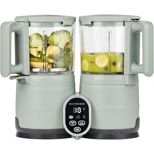 Babymoov Duo Meal Glass Baby Food Maker, Celadon Green – 4-in-1 Steamer, Blender, Defroster, and Heater with Programmable Timer, Large Capacity, Glass Bowls, Dishwasher Safe