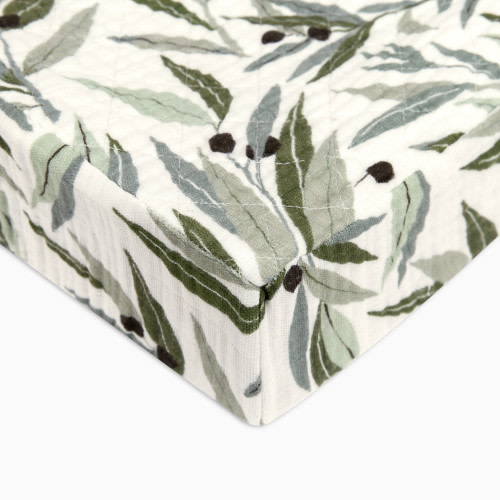 babyletto Quilted Changing Pad Cover in GOTS Certified Organic Muslin Cotton - Olive Branches