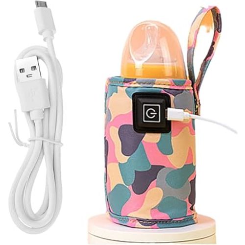 USB Milk Warmer Bag - 2023 New Fast Bottle Warmer for Travel, Portable Car Bottle Warmer for Travel, on The Go Bottle Warmer with USB Cables, Gentle Warmth Maintain Perfect Temperature (Pink)