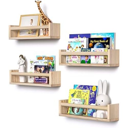 Book Shelf for Wall,Nursery Book Shelves Set of 4,Kids Book Shelf Perfect for Bedroom, Livingroom&Bathroom