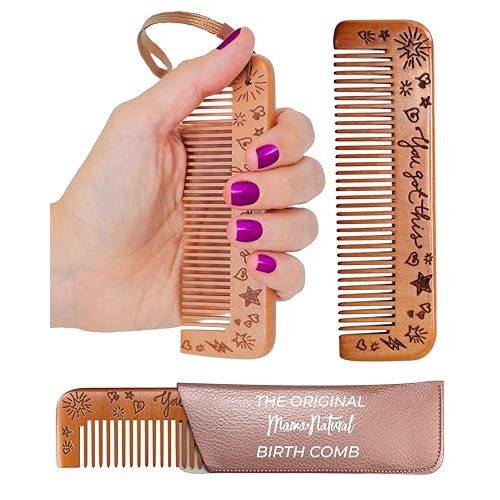 Mama Natural Wooden Labor Comb – Essential Birth & Delivery Support | Ergonomic Wood Comb for Pregnancy, Contractions & Acupressure Relief