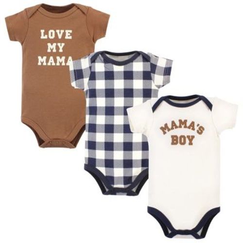 Hudson Baby Infant Boy Cotton Bodysuits, Brown Navy Mamas Boy 3-pack, 12-18 Months