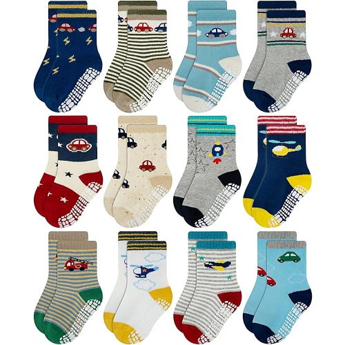 RATIVE Non Skid Anti Slip Crew Socks With Grips for Baby Infant Toddlers Kids Boys