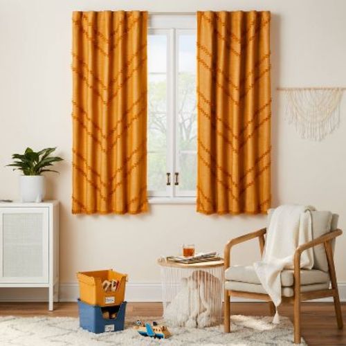 63" Blackout Chevron Clip Dotted Sheer Overlay Kids' Panel Yellow - Pillowfort™: Energy Efficient, UV Protection, Noise Reduction