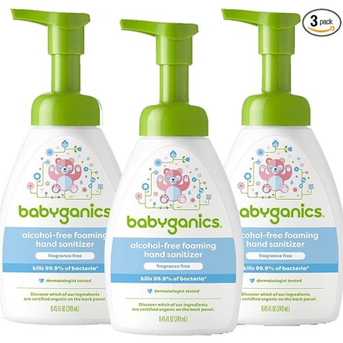 Babyganics Foaming Pump Hand Sanitizer, Alcohol Free, Fragrance Free, Kills 99.9% of Common Bacteria, Moisturizing, 8.45 Fl Oz (Pack of 3)