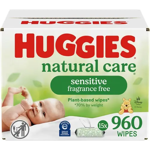 Huggies Natural Care Sensitive Baby Wipes, Unscented, Hypoallergenic, 99% Purified Water, 15 Flip-Top Packs (960 Wipes Total)