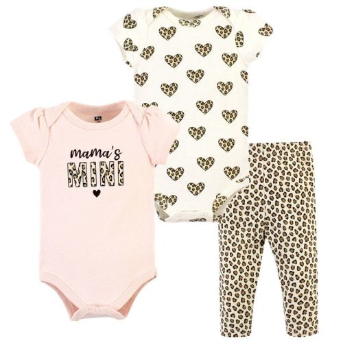 Hudson Baby Infant Girl Cotton Bodysuit And Pant Set, Leopard Hearts, 0-3 Months