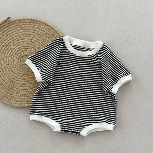 Baby Waffle Striped Loose Simple Bodysuit