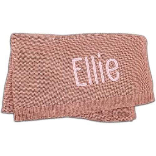 Hickory Hollow Designs Personalized Baby Blanket with Name, Baby Girl Gifts, Custom Baby Blanket, 100% Cotton, Baby Blankets for Girls, Pink Blanket, Pink Stuff, Swaddle Blankets, (Dusty Pink)
