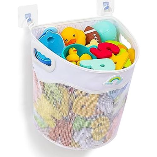 Austion Quick-Fetch Way Mesh Bath Toy Holder, Wide Opening and Large Capacity Bath Toy Storage for Quick Access to Toys, Space-Saving Wall-Mounted Bath Toy Organizer, Quick Dry Bathtub Toy Holder