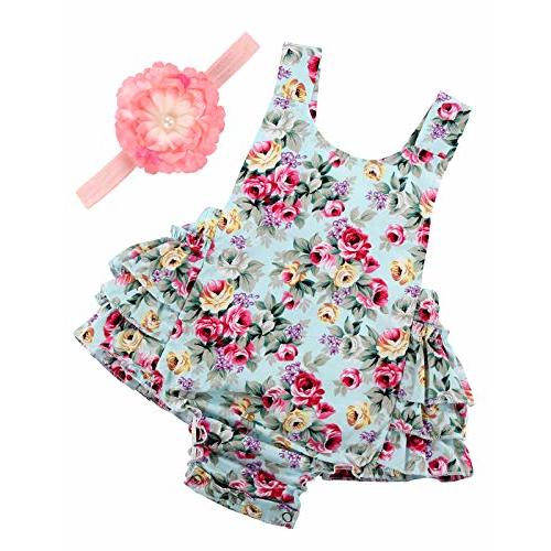 PrinceSasa Baby Girl's Floral Print Ruffles Romper Summer Clothes