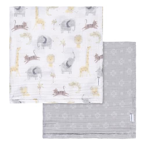 Gerber Baby Unisex 2-Pack Muslin Blanket, Animals + Geos Neutral, One Size