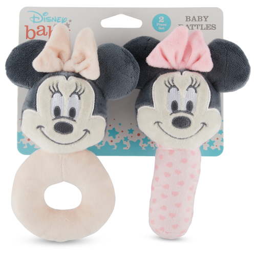 Disney Minnie Mouse Assorted Plush Lovie Rattle Set Pack of 2 - Soft and Cuddly Plush Material, Built-in Rattle for Sensory Stimulation, Vibrant Colors and Intricate Details