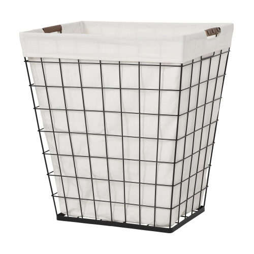 Better Homes & Gardens 75L Rectangular Steel Wire Laundry Hamper with Removable Cotton Blend Liner for Adult, Black & Natural