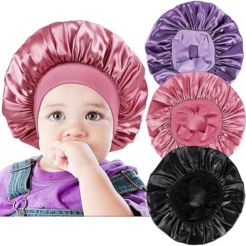 3 PCS Satin Baby Bonnets for Curly Hair,Baby Silk Bonnet for Sleeping for Girls Boys