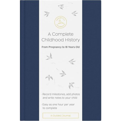 Promptly Journals, A Complete Childhood History: From Pregnancy to 18 Years Old (Navy Blue, Linen) | Baby Book and Pregnancy Journal | Baby Memory Book