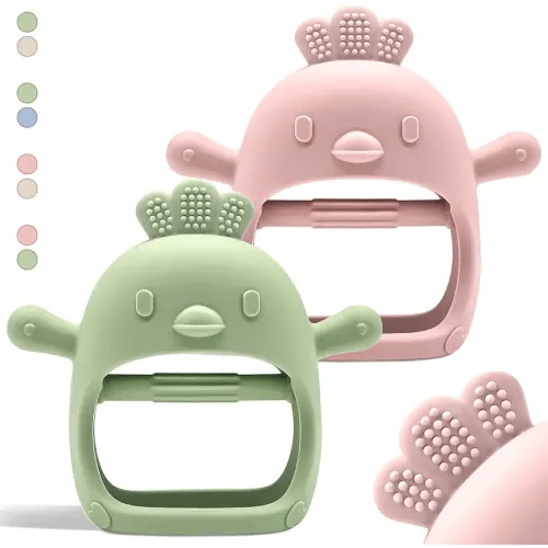 Baby Teething Toys by Komfy LilLove | Non-Toxic Infant Toys 0-6 6-12 Months | CPC Certified Teething Mitten | No Drop Teether for Baby Teething Relief | Baby teether Toys | Teething Pacifier - 2 Pack