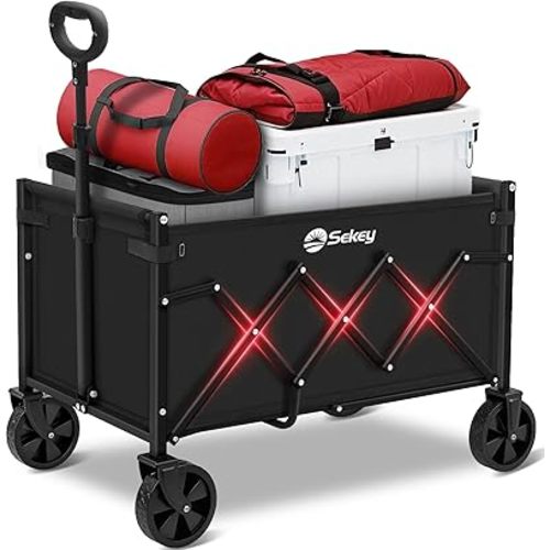 Sekey Wagon Cart with Wheels with 220LBS Capacity,Heavy Duty Wagon Carts Foldable,Lightweight Utility Portable Cart for Grocery, Shopping, Garden, Camping. Black