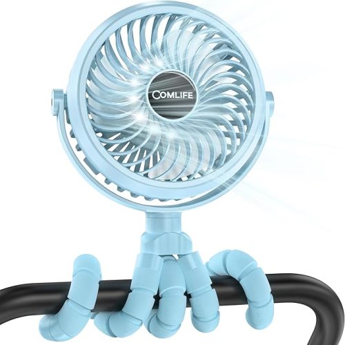 COMLIFE Baby Stroller Fan, Rechargeable Battery Operated, Max 10Hrs Cooling, 3 Speeds, 360° Rotate USB Desk Fan, Flexible Tripod Clip On Fan for Stroller Car Seat Crib Treadmill Golf Cart