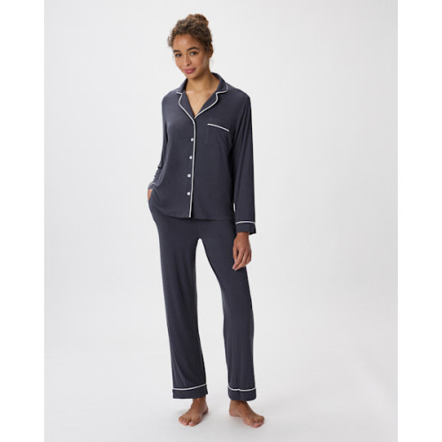 Bamboo Jersey Long Sleeve Pajama Set in Graphite Size M