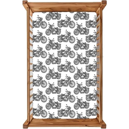 Motorcycle Theme Fitted Crib Sheet,28"x 52" Breathable, Soft Baby Bedding, Ideal for Boys & Girls – Easy to Clean with Long-Lasting Durability,Classic Motorcycles Decorative Pattern &Black White