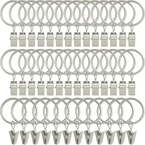 40 Pack Curtain Rings with Clips, Curtain Clip Rings Hooks, Bow Hanger Clips for Hanging Drapery Drapes Bows, Ring 1.26 inch Interior Diameter, Fits up to 1" Rod, Matte Silver