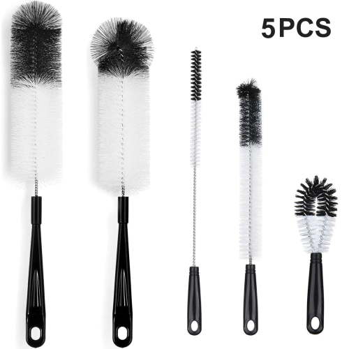 Tripumer 5 Pcs Bottle Cleaning Brush Set Long Handle Black Bottle Cleaner Sturdy Food Grade for Cleaning Baby Bottles Sports Water Bottles Flask Black