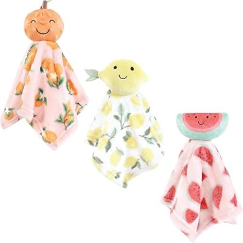 Hudson Baby Infant Girls Animal Face Security Blanket, Fruits, One Size